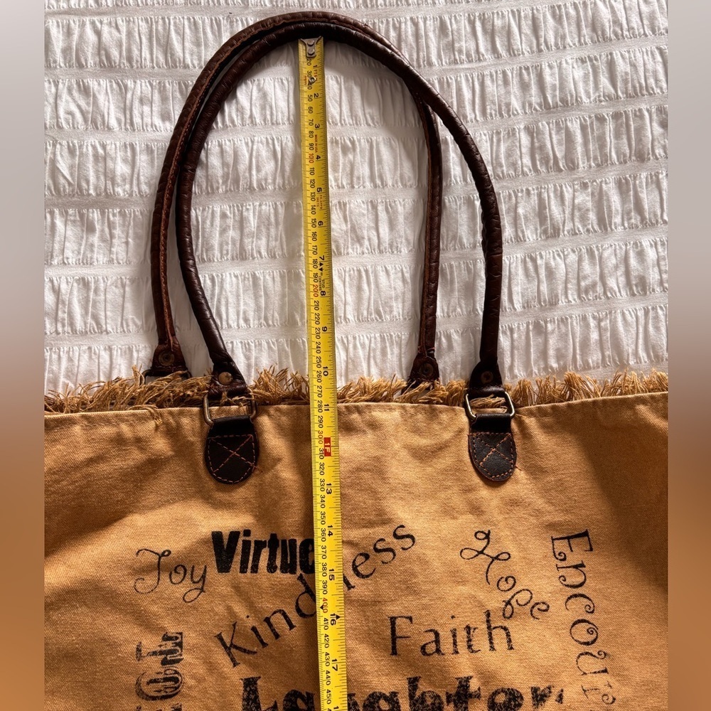 Vintage Addiction Recycled Canvas and Leather Tote Bag with Inspirational Text - Picture 7 of 7